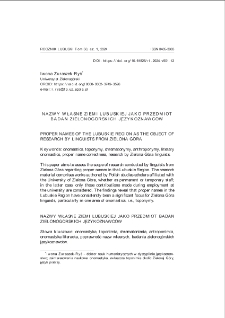 Nazwy własne Ziemi Lubuskiej jako przedmiot badań zielonogórskich językoznawców = Proper names of the Lubuskie Region as the object of research by linguists from Zielona Gora