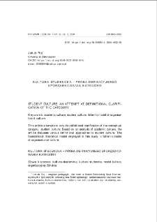 Kultura studencka - próba definicyjnego uporządkowania kategorii = Student culture: an attempt at definitional clarification of the category