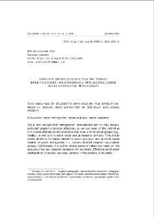Analiza opinii studentów na temat efektywności reintegracji społecznej osób wykluczonych społecznie = The analysis of students` opinions on the effectiveness of social reintegration of socially excluded people