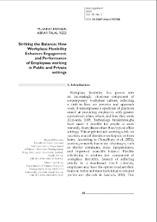Striking the Balance: How Workplace Flexibility Enhances Engagement and Performance of Employees working in Public and Private settings