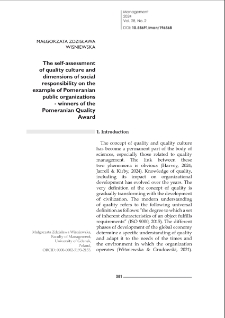 The self-assessment of quality culture and dimensions of social responsibility on the example of Pomeranian public organizations - winners of the Pomeranian Quality Award