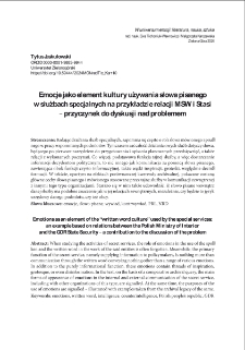 Emocje jako element kultury używania słowa pisanego w służbach specjalnych na przykładzie relacji MSW i Stasi - przyczynek do dyskusji nad problemem