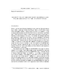 Minority policy and sociology in German and Polish democracy in the interwar period = Polityka wobec mniejszości a socjologia w Niemczech i Polsce w okresie międzywojennym