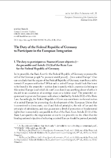 The Duty of the Federal Republic of Germanyto Participate in the European Integration