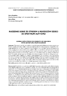 Radzenie sobie ze stresem u rodziców dzieci ze spektrum autyzmu = Coping with stress for parents of children with autism spectrum disorder