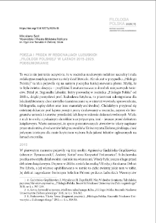 Poezja i proza w dziale "Regionalia lubuskie" "Filologii Polskiej" w latach 2015-2025. Podsumowanie = Poetry and prose in the "Lubusz Land - Regional Materials?" section of "Filologia Polska" ["Polish Philology"] in the years 2015-2025. Summary