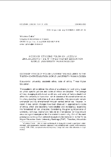 Kodeksy etyczne polskich uczelni znajdujących się w Times Higher Education World University Rankings 2024 = Codes of ethics of polish universities included in the Times Higher Education World University Rankings 2024