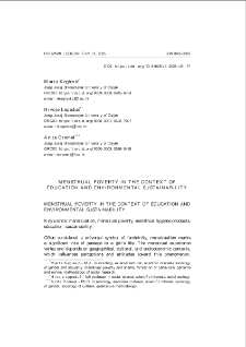 Menstrual poverty in the context of education and environmental sustainability = Ub&oacute;stwo menstruacyjne w kontekście edukacji i zr&oacute;wnoważonego rozwoju środowiska