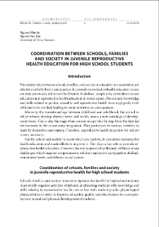 Coordination between schools, families and society in juvenile reproductive health education for high school students = Wsp&oacute;łpraca pomiędzy szkołami, rodzinami i społeczeństwem w obszarze edukacji dotyczącej zdrowia reprodukcyjnego uczni&oacute;w szk&oacute;ł średnich