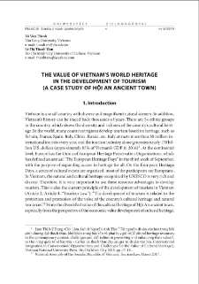 The Value of Vietnam`s World Heritage in the Development of Tourism (a case study of H&ocirc;i An Ancient Town) = Znaczenie Światowego Dziedzictwa w Wietnamie dla rozwoju turystyki (Studium przypadku Starego Miasta H&ocirc;i An)
