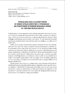 Społeczna rola algorytm&oacute;w w dobie społeczeństwa cyfrowego = The social role of algorithms in the age of digital society